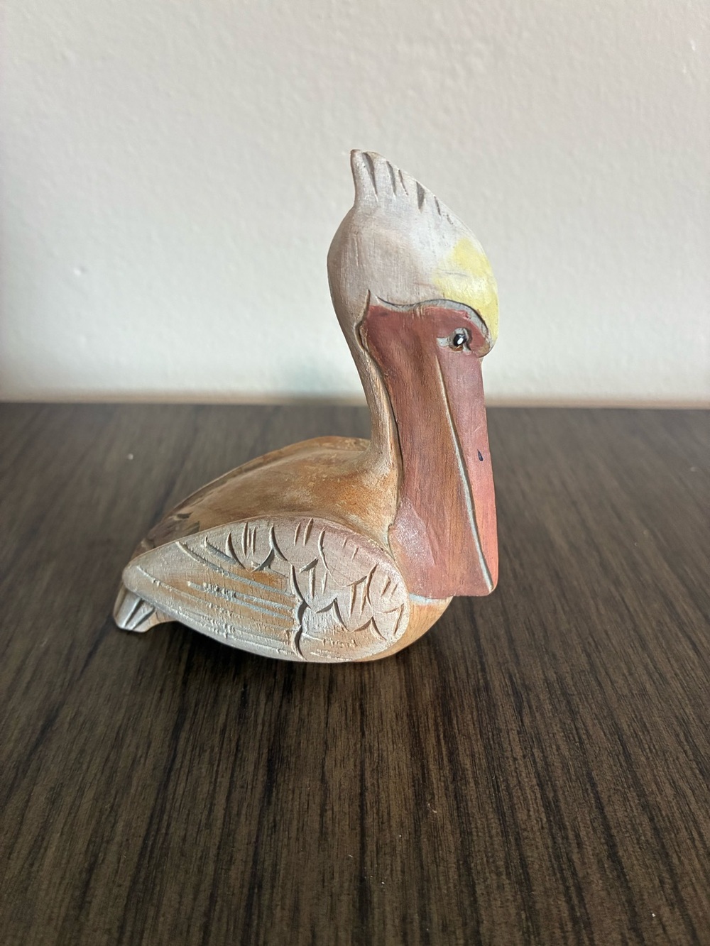 Pelican Figurine Nautical Decor Hand Painted Bird Wood Shelf Decoration Beach